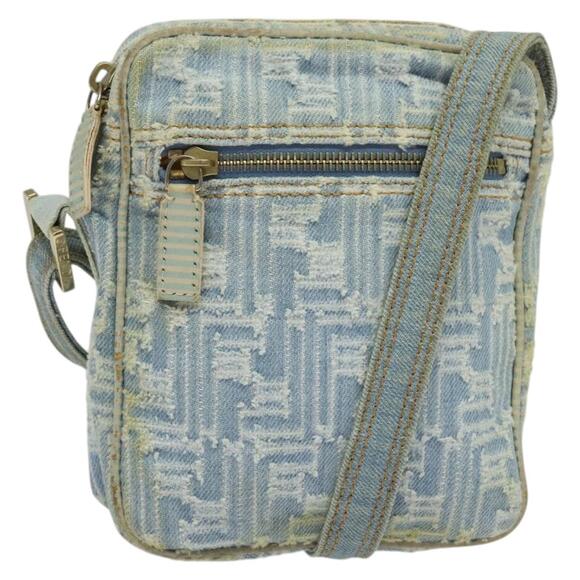 FENDI Zucca Canvas Shoulder Bag Denim Light Blue Gold - Picture 1 of 12